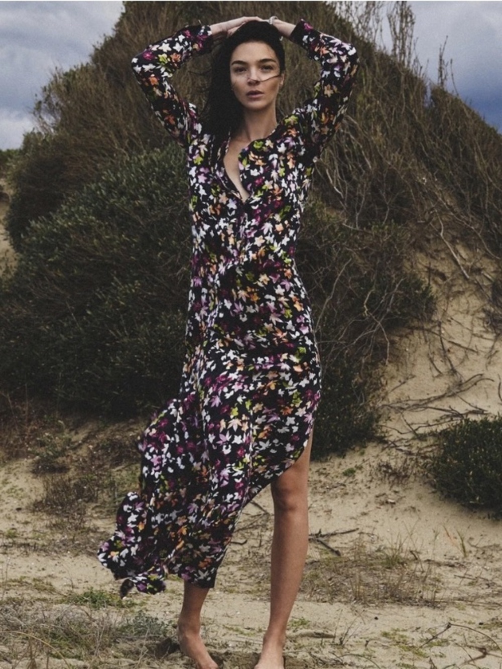 Equipment Simone Silk Maxi Shirt Dress, Black Floral Eclipse Multi, Medium